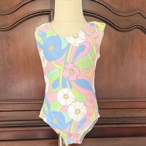 Shade Critters Kids Swim One Piece floral with fringe detail back 4T